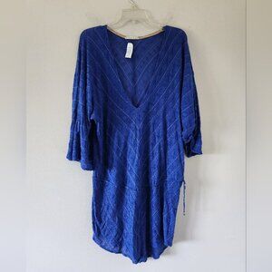 VITAMIN A | Summer Dress Beach Tunic V-neck Blue Gold Sz LARGE